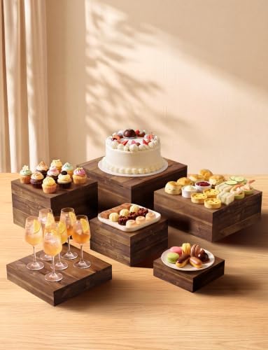 Buffet Risers And Stands, Food Risers for Buffet Table, Walnut Color in Walnut Color, alternate view 2