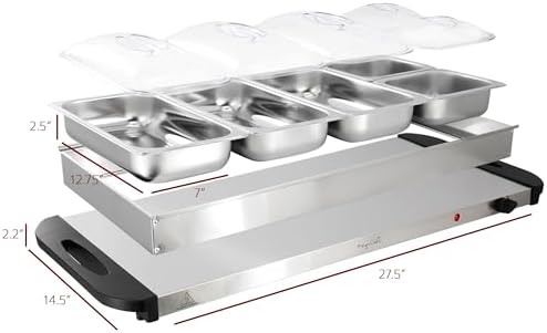 Buffet Server & Food Warmer with 5 Removable Sectional Trays, Heated Warming Tray and Removable Tray Frame in, alternate view