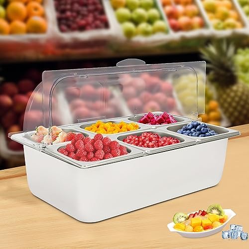 Buffet Serving Tray with 6 Pans, Stainless Steel Cold/Hot Food Display Tray with Lid, for Catering Party Sushi, alternate