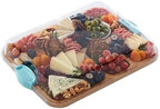 Build-A-Board Bamboo Cutting Board with Built-in Compartments and Clear Locking Lid with Blue Handles, Perfect