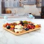 Build-A-Board Bamboo Cutting Board with Built-in Compartments and Clear Locking Lid with Blue Handles, Perfect, alternate