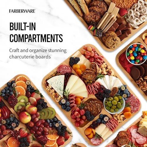 Build-A-Board Bamboo Cutting Board with Built-in Compartments and Clear Locking Lid with Blue Handles, Perfect, alternate