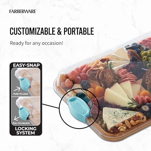 Build-A-Board Bamboo Cutting Board with Built-in Compartments and Clear Locking Lid with Blue Handles, Perfect, alternate
