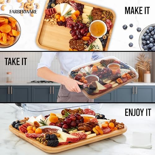 Build-A-Board Bamboo Cutting Board with Single Storage Compartment, Clear Locking Lid, Black Handles, Perfect, alternate view