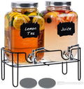 Bululuo 2 Pack 1 Gallon Glass Drink Dispensers with Stand & Spout