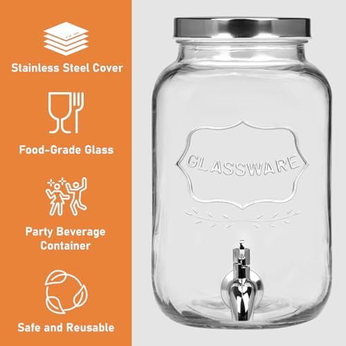 Bululuo 2 Pack 1 Gallon Glass Drink Dispensers with Stand & Spout, alternate view 4