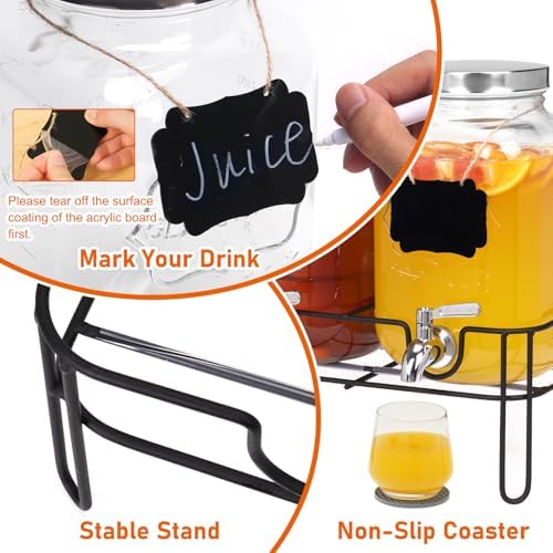 Bululuo 2 Pack 1 Gallon Glass Drink Dispensers with Stand & Spout, alternate view 6