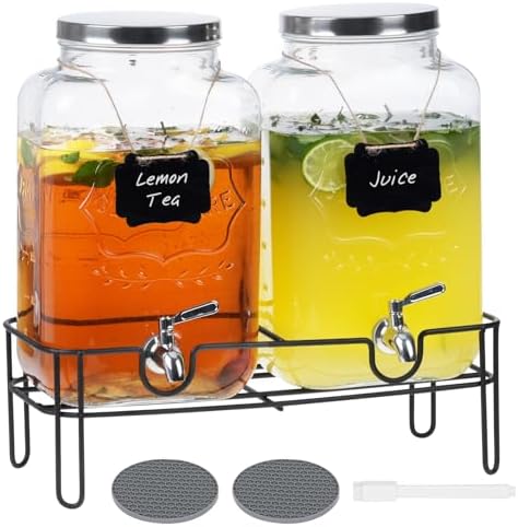 Bululuo 2 Pack 2 Gallon Glass Drink Dispensers with Stand & Spout