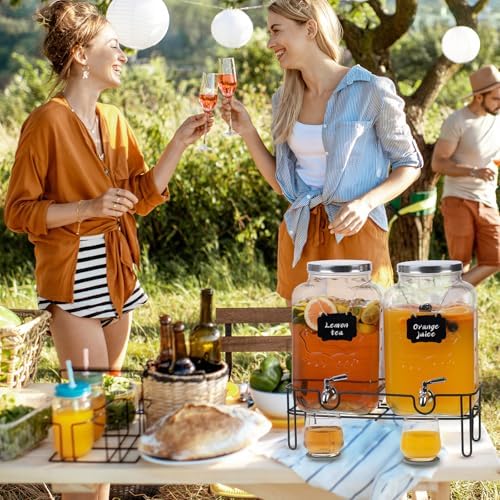 Bululuo 2 Pack 2 Gallon Glass Drink Dispensers with Stand & Spout, alternate view 2
