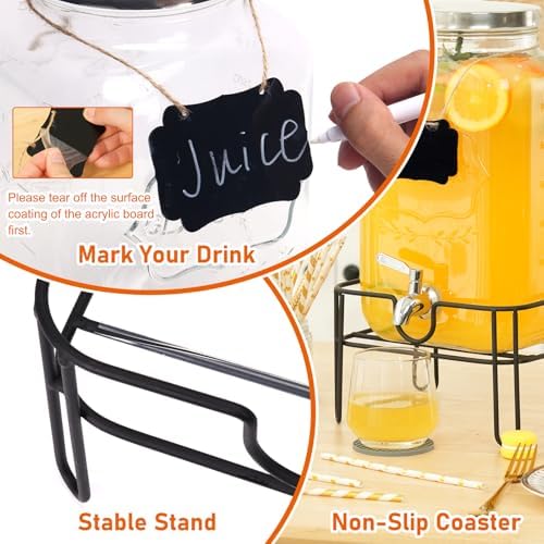Bululuo 2 Pack 2 Gallon Glass Drink Dispensers with Stand & Spout, alternate view 6