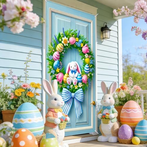 Bunny Egg Wreath Easter Door Cover 35x71 Inches Polyester in 35x71 Inches, alternate view 2