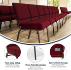 Burgundy 21" W Stacking Church Chair, 4-Pack, alternate view 3