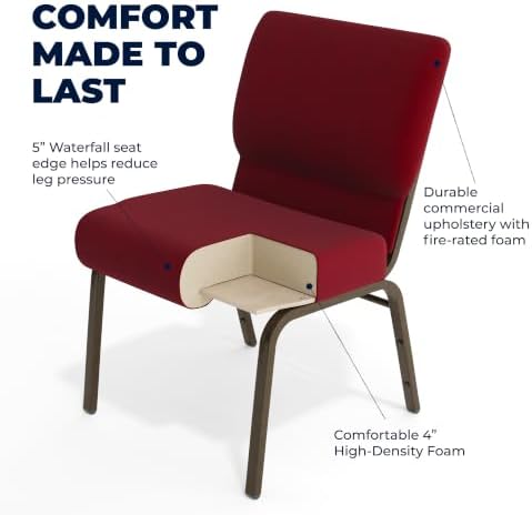 Burgundy 21" W Stacking Church Chair, 4-Pack, alternate view 4