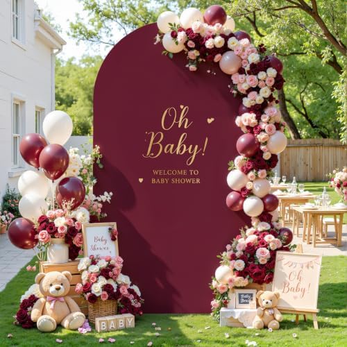 Burgundy Arch Backdrop Cover 6.6FT Party Wedding Arch Covers Stretchy Backdrop Baby Shower Bridal Shower, alternate view 2