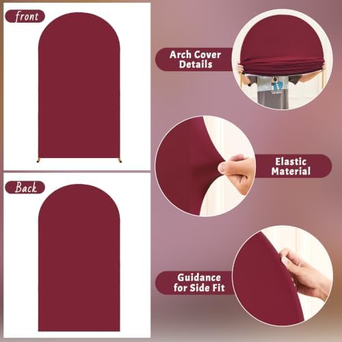 Burgundy Arch Cover 6.6FT Spandex Fitted Wedding Arch Stand Covers Round Top Chiara Arch Covers Stretchy, alternate view 5