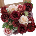 Burgundy Artificial Flowers Combo, Silk Rose Flowers for Wedding