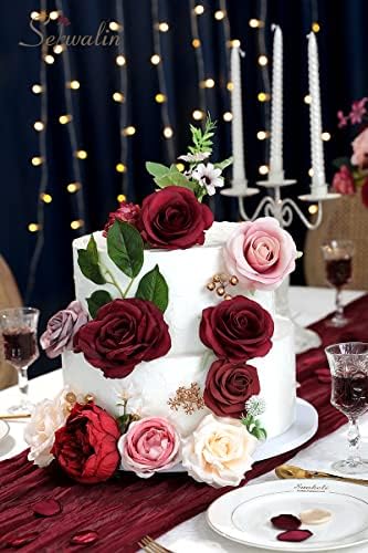 Burgundy Artificial Flowers Combo, Silk Rose Flowers for Wedding, alternate view 3
