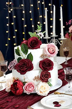 Burgundy Artificial Flowers Combo, Silk Rose Flowers for Wedding, alternate view 3