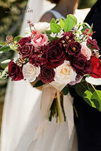 Burgundy Artificial Flowers Combo, Silk Rose Flowers for Wedding, alternate view 4