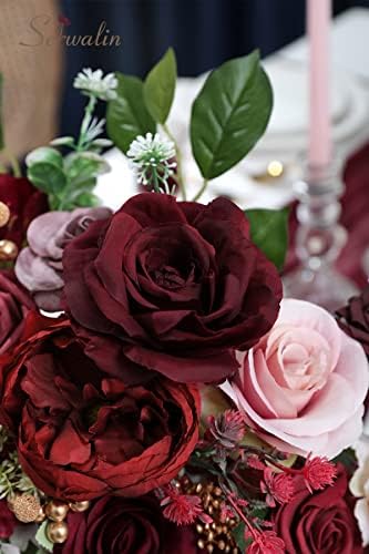 Burgundy Artificial Flowers Combo, Silk Rose Flowers for Wedding, alternate view 5