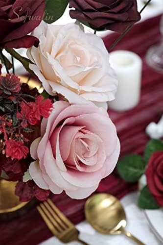 Burgundy Artificial Flowers Combo, Silk Rose Flowers for Wedding, alternate view 6