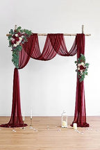 Burgundy Artificial Wedding Arch Flowers Kit (Pack of 3) with 26Ft Burgundy Shiny Arch Draping Fabric for DIY, alternate view