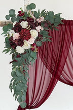 Burgundy Artificial Wedding Arch Flowers Kit (Pack of 3) with 26Ft Burgundy Shiny Arch Draping Fabric for DIY, alternate view