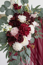 Burgundy Artificial Wedding Arch Flowers Kit (Pack of 3) with 26Ft Burgundy Shiny Arch Draping Fabric for DIY, alternate view