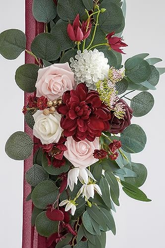 Burgundy Artificial Wedding Arch Flowers Kit (Pack of 3) with 26Ft Burgundy Shiny Arch Draping Fabric for DIY, alternate view