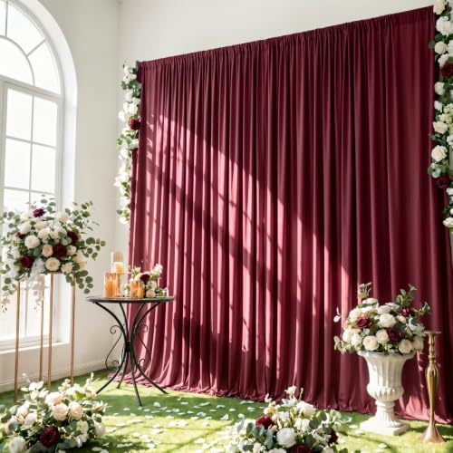 Burgundy Backdrop Curtain - 10x10FT Back Drop Curtains for Parties Wrinkle-Free Soft Polyester Photo Backdrop