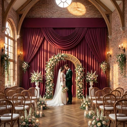 Burgundy Backdrop Curtain - 10x10FT Back Drop Curtains for Parties Wrinkle-Free Soft Polyester Photo Backdrop, alternate view