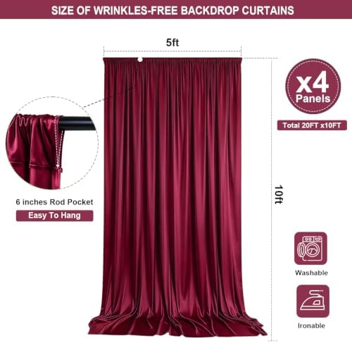 Burgundy Backdrop Curtain - 20x10FT Back Drop Curtains for Parties Wrinkle-Free Soft Polyester Photo Backdrop, alternate view