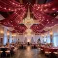 Burgundy Ceiling Drapes with Lights for Weddings, 6 Panels 5ftx10ft Sheer Tulle Curtain Drapes for Wedding