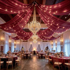 Burgundy Ceiling Drapes with Lights for Weddings, 6 Panels 5ftx10ft Sheer Tulle Curtain Drapes for Wedding