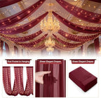 Burgundy Ceiling Drapes with Lights for Weddings, 6 Panels 5ftx10ft Sheer Tulle Curtain Drapes for Wedding, alternate view 2