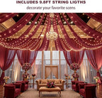Burgundy Ceiling Drapes with Lights for Weddings, 6 Panels 5ftx10ft Sheer Tulle Curtain Drapes for Wedding, alternate view 3