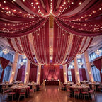 Burgundy Ceiling Drapes with Lights for Weddings, 6 Panels 5ftx10ft Sheer Tulle Curtain Drapes for Wedding, alternate view 5