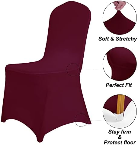 Burgundy Chair Cover, 12PCS Waterproof Stretch Polyester Spandex, Universal Fit Protector for Dining, Outdoor, alternate view