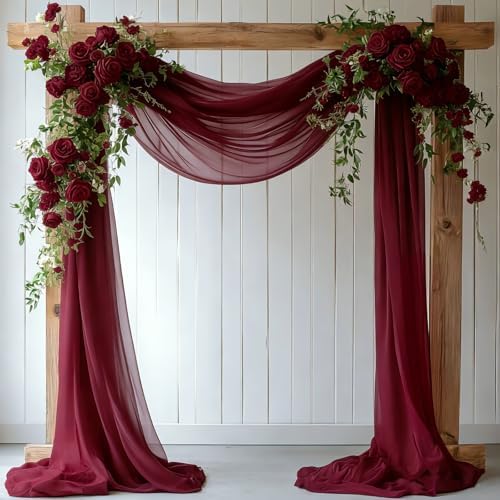 Burgundy Chiffon Wedding Arch Draping Fabric, 31" x 20FT, 2 Panels in 31"W x 236"L (Pack of 2) in Burgundy