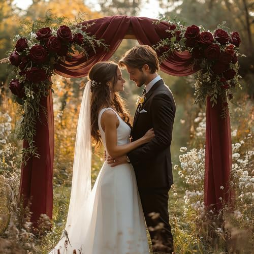Burgundy Chiffon Wedding Arch Draping Fabric, 31" x 20FT, 2 Panels in 31"W x 236"L (Pack of 2) in Burgundy, alternate view 2
