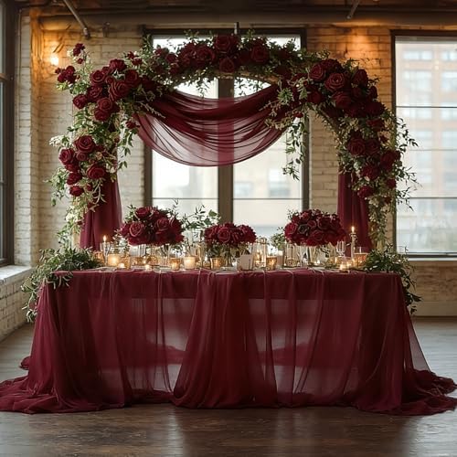 Burgundy Chiffon Wedding Arch Draping Fabric, 31" x 20FT, 2 Panels in 31"W x 236"L (Pack of 2) in Burgundy, alternate view 3