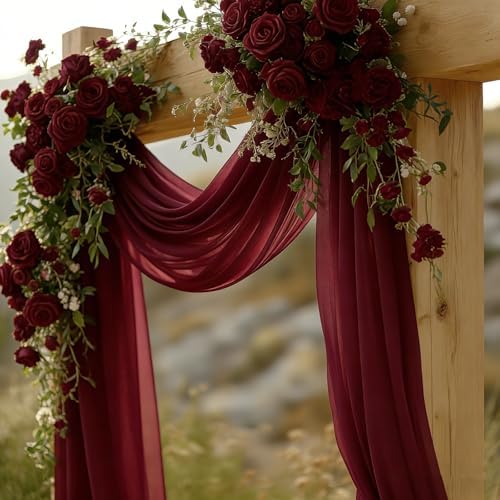 Burgundy Chiffon Wedding Arch Draping Fabric, 31" x 20FT, 2 Panels in 31"W x 236"L (Pack of 2) in Burgundy, alternate view 7