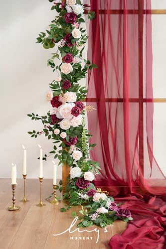 Burgundy Eucalyptus Flower Garland Wedding Arch 9 FT in 9FT in Red-marsala, alternate view 2