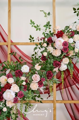 Burgundy Eucalyptus Flower Garland Wedding Arch 9 FT in 9FT in Red-marsala, alternate view 3