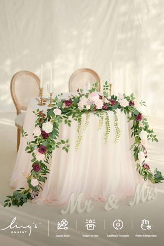 Burgundy Eucalyptus Flower Garland Wedding Arch 9 FT in 9FT in Red-marsala, alternate view 6