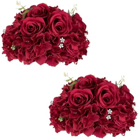 Burgundy Flower Centerpieces for Tables: 2 Pcs Artificial Rose Ball in Burgundy