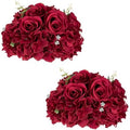 Burgundy Flower Centerpieces for Tables: 2 Pcs Artificial Rose Ball in Burgundy
