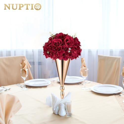 Burgundy Flower Centerpieces for Tables: 2 Pcs Artificial Rose Ball in Burgundy, alternate view 4