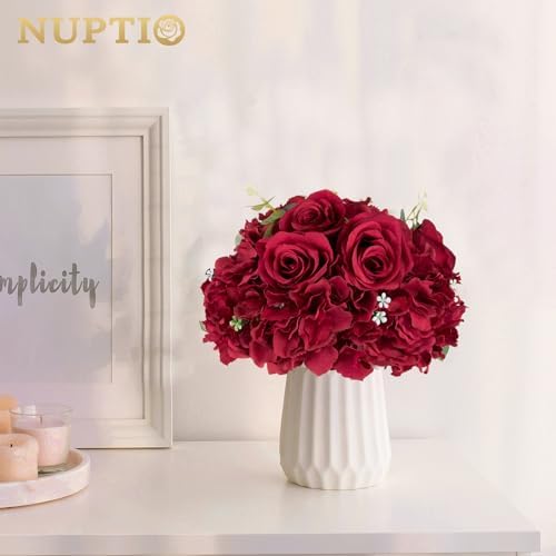 Burgundy Flower Centerpieces for Tables: 2 Pcs Artificial Rose Ball in Burgundy, alternate view 5