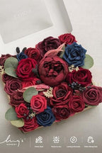 Burgundy Flowers Artificial, Navy Blue Fake and Red Flowers and Greenery Combo for DIY Wedding Bridal Bouquet, alternate view
